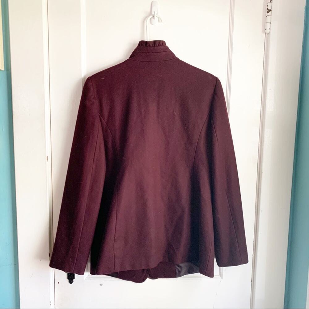 Ann Taylor Ruffle Neck Wool Blend Pea Coat Large Buttons Maroon Burgundy Small S - Picture 8 of 8